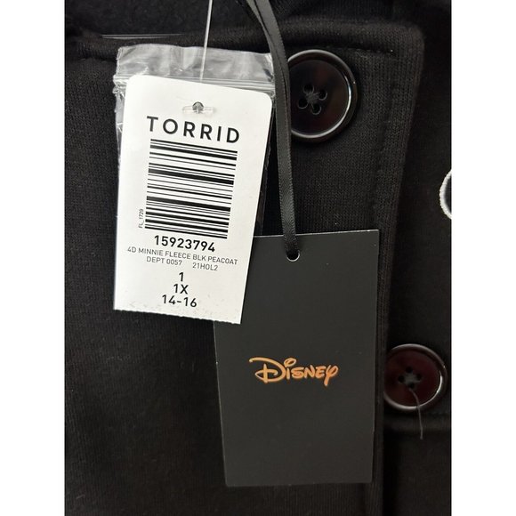 Torrid Disney Minnie Mouse Black Fleece Button Up PeaCoat Jacket Size 1XL - Picture 3 of 7